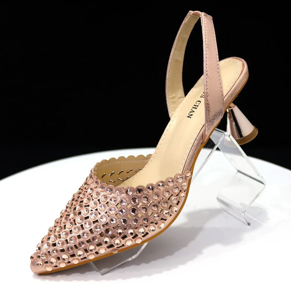 Nuevo conjunto de zapatos y bolso de diseño de diamantes