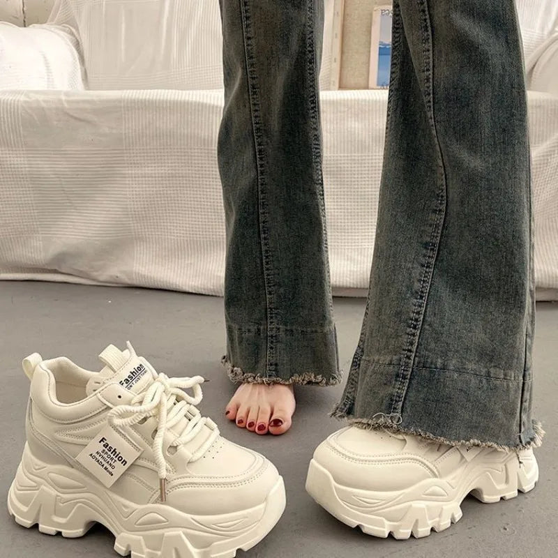 Platform Women Sneakers Autumn New Increased Wear-resistant Vulcanized Shoes Fashion Lace-up Women Casual Training Shoes Zapatos