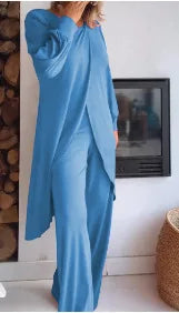 Casual Long Sleeve Tshirt Pants Set Office Lady Spring Summer Elegant Fashion Solid Tops Pants Two Piece Set Women 2024 Outfit