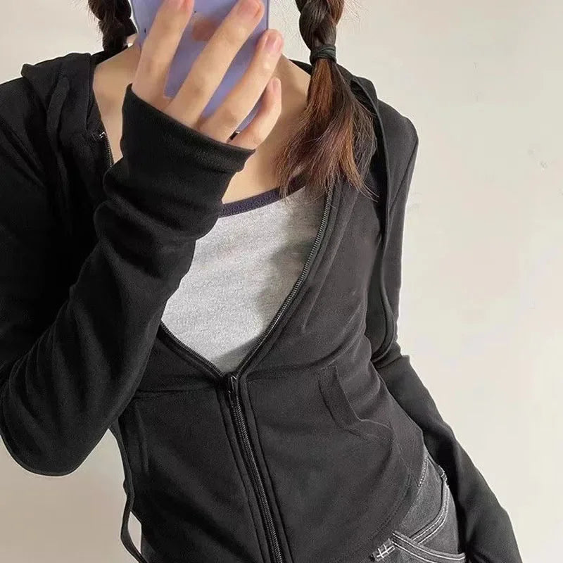 Sudadera con capucha corta Lucyever Y2K de corte ajustado y cremallera