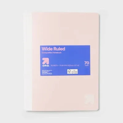 70-Pack Wide Rule Composition Notebook 7.5"X9.75" Poly Cover 70 Sheets Pastel Pink for Home Office School Essentials
