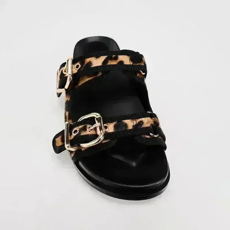Designer Chic Flat Sandals - Animal Print & Comfort | Femstylo