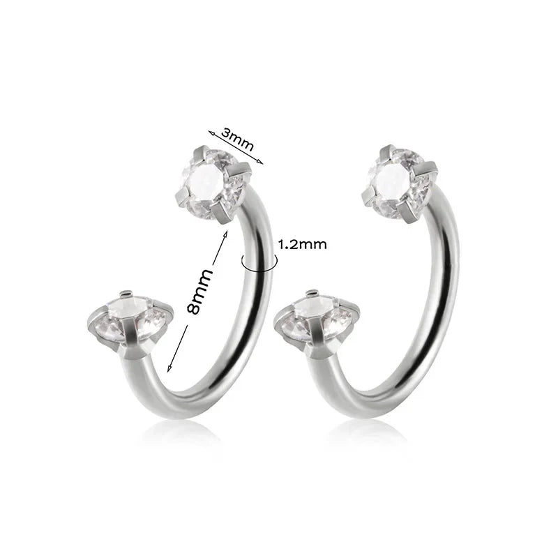 2pcs Stainless Steel Crystal CZ Tragus Piercing Helix Studs Earrings