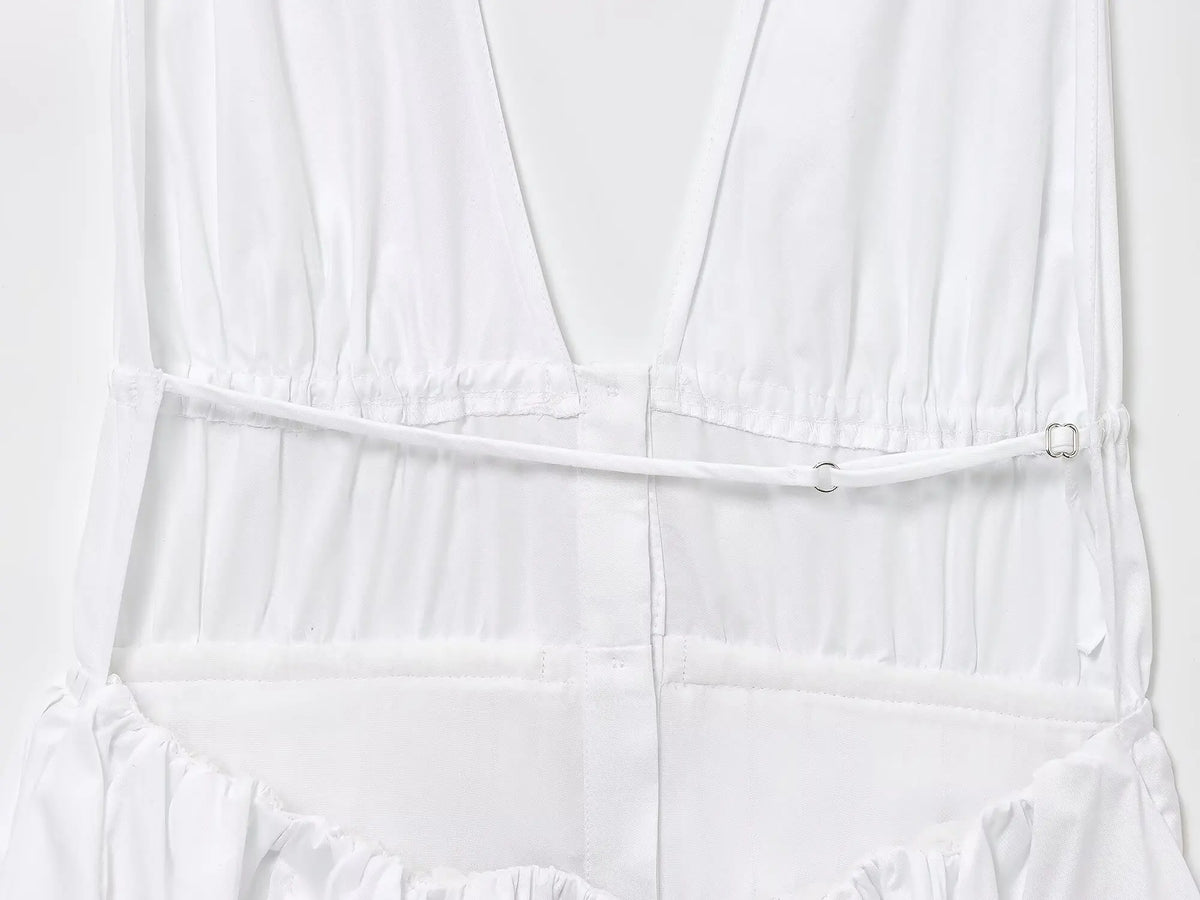 Bowknot White Backless Beach Summer Women's Dress Deep V Neck Cotton Short Vestidos Sexy Sleeveless Halter New in Dress 2025