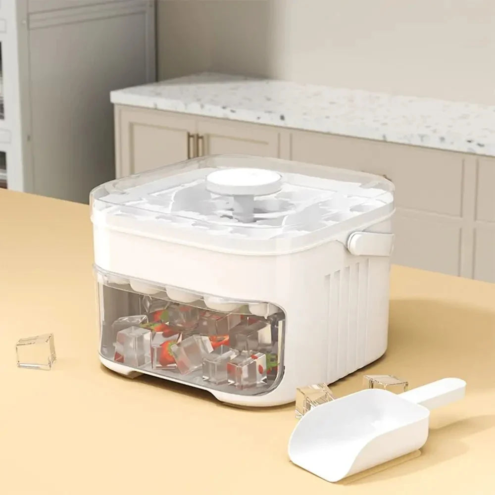 50-Cube Double Layer Ice Cube Maker with Easy Press Cap, Household Refrigerator Ice Making Mold Storage Box, Multi-purpose Kitchen Ice Container