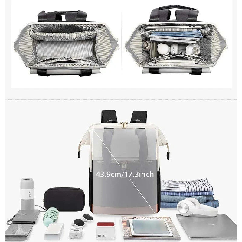 Cream Color Women Travel Laptop Backpack Large Capacity Multi-Piece Luggage Bag Simple Versatile Shoulder School Bag Travel Bags