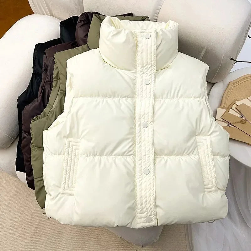 2026 New Women Winter Warm Waistcoat Ladies Sleeveless Stand Collar Coats Warm Outerwear Casual Lightweight Puffer Vest Jackets