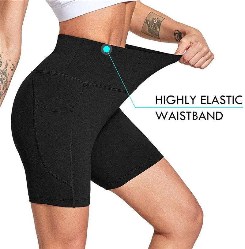 Pantalones cortos de yoga para mujer, de cintura alta y hasta la rodilla
