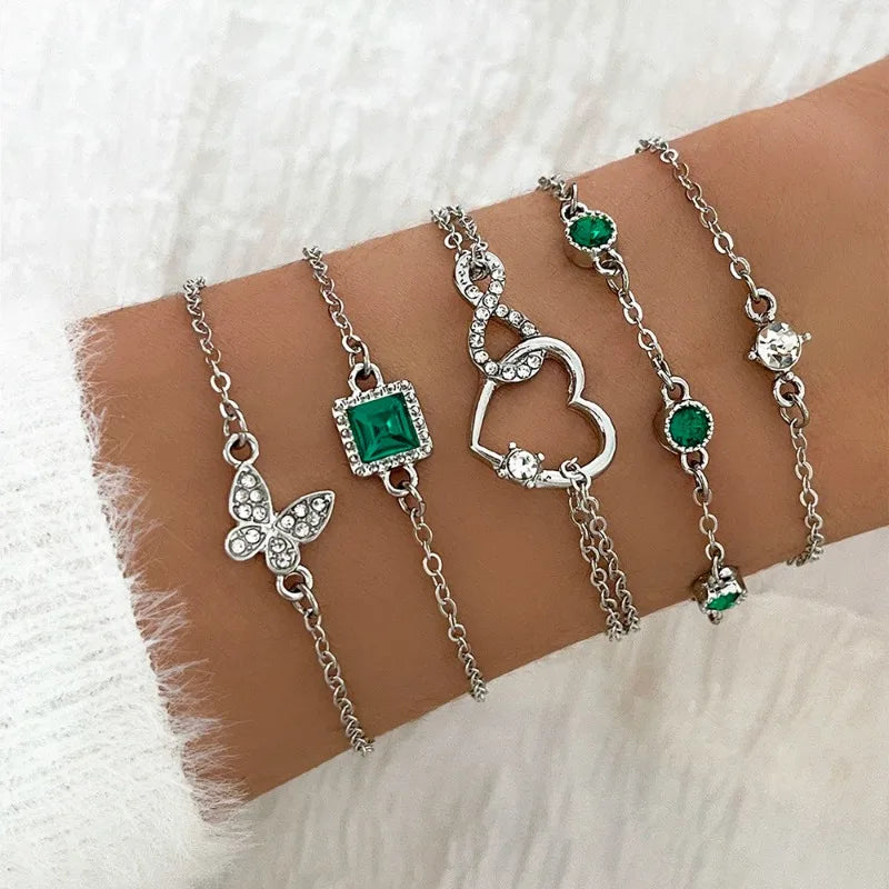 5pcs/set Rhinestone Butterfly Bracelet Set for Women Korean Fashion