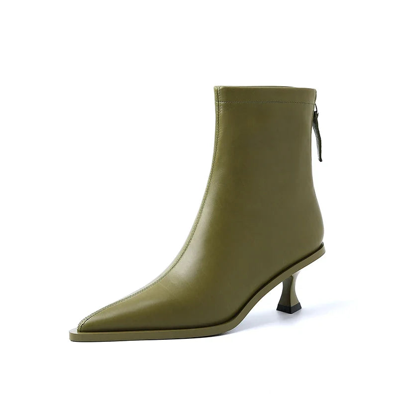 2025 Fashion Women Shoes Ankle Boots Sexy Autumn Winter Pointed Toe High Heels Genuine Leather Casual Black Shoes Size 34-40