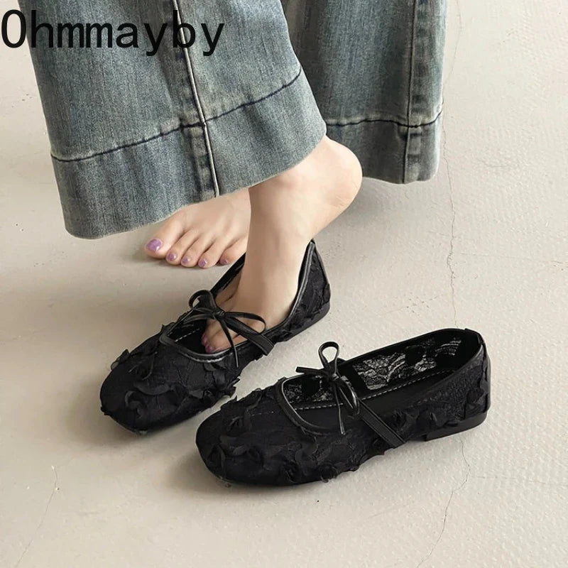 2026 Spring Lace Flower Women Mary Jane Shoes Fashion Slip On Comfort Street Style Soft Sole Female Dress Flats Shoes