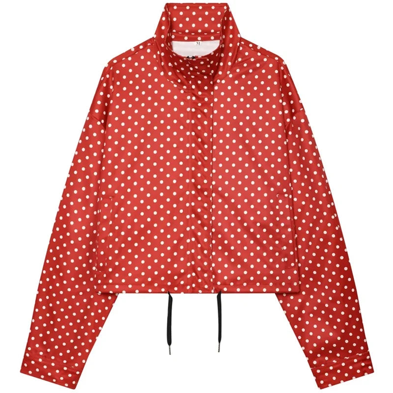 HXAO Polka Dot Bomber Jacket Women's Jackets Demi-Season Oversized Long Sleeve Top Outerwear Aviator Plus Size Zip Up Crop Coats