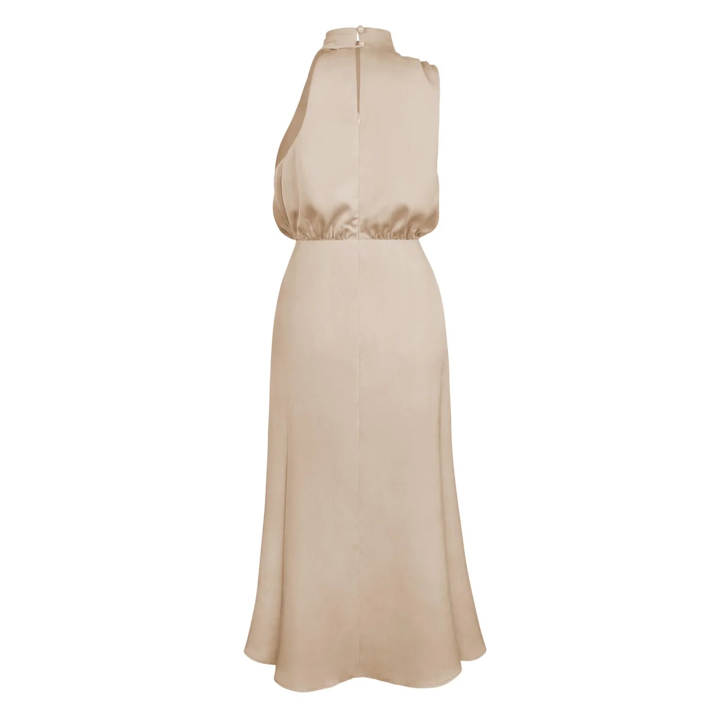 Foridol One Shoulder Turtleneck Tank Satin Women Party Dress Robe Zip Sleeveless Elegant Vintage Folds Women Clothing 2025