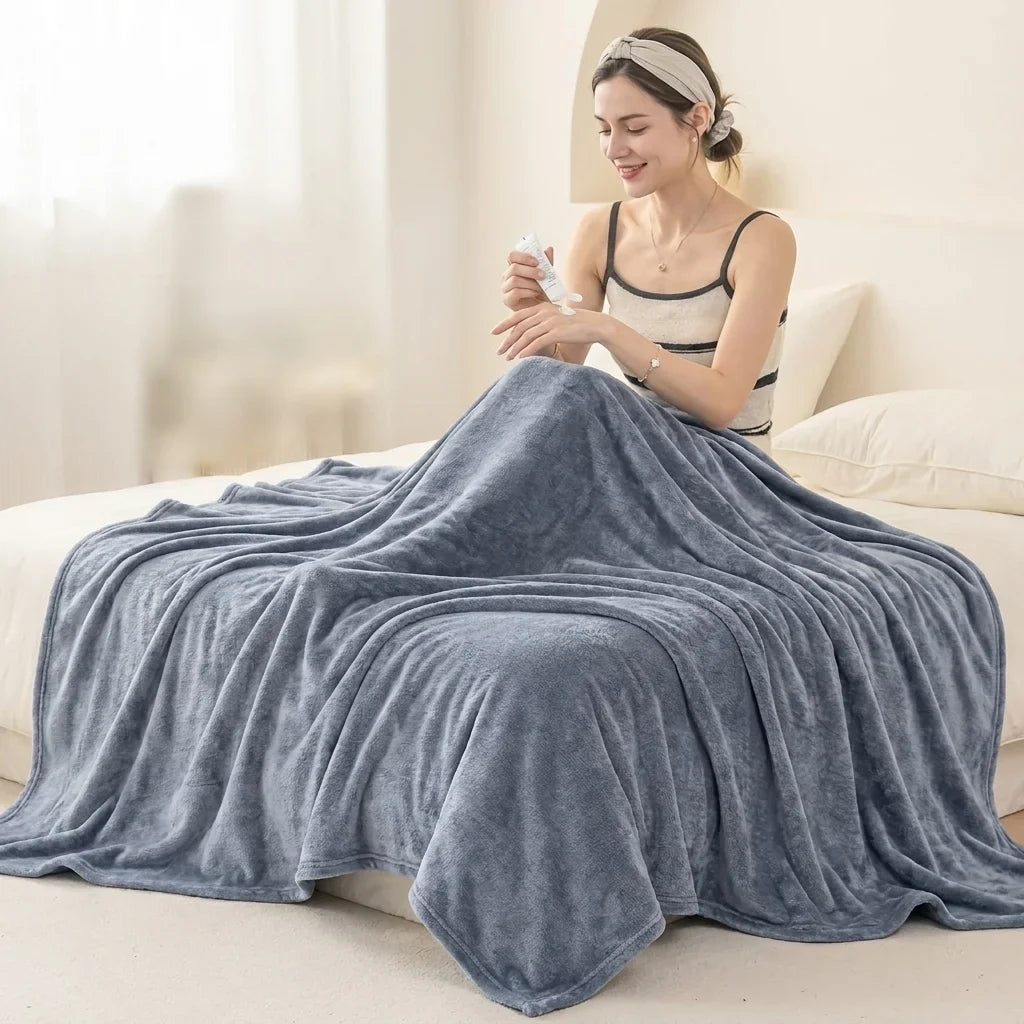 Solid Flannel Multifunctional Throw Blanket – Ultra Soft Skin-Friendly, Warm & Cozy, Perfect for Living Room, Bedroom, Office, All Season, Machine Washable Easy Care