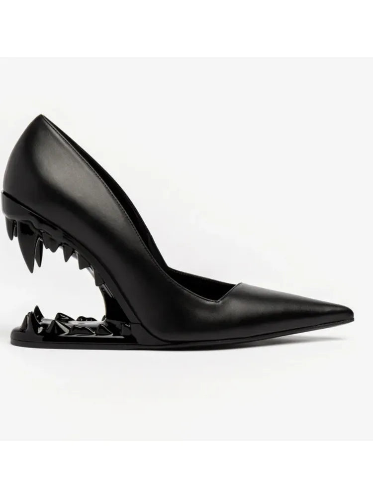 2026 Summer New Metal Tiger Teeth Single Shoes, High Heels, Fashion Show, Women's Wear, Size 44 Women's Sandals