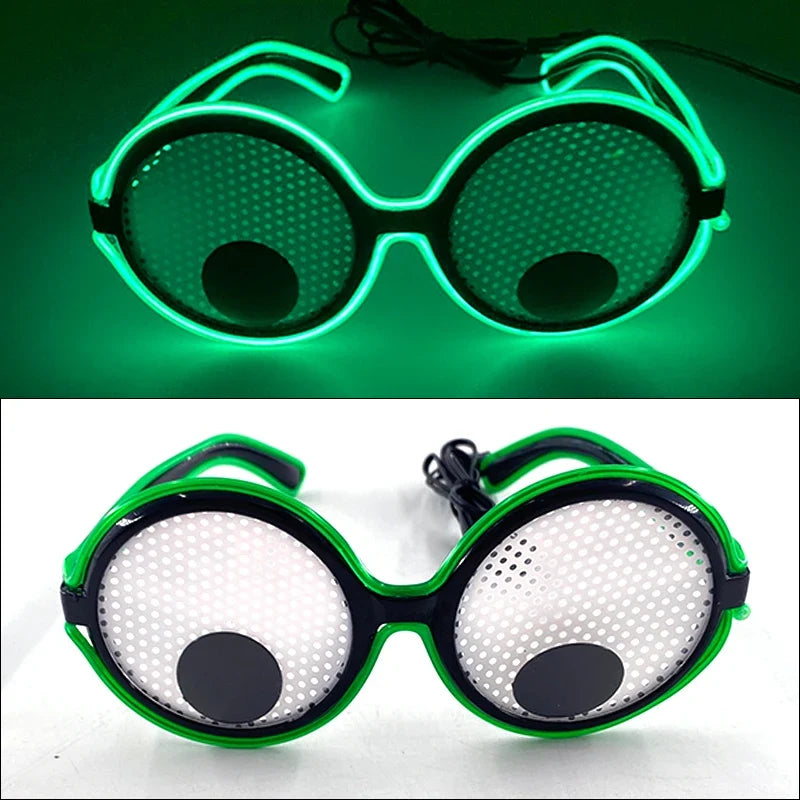 LED Lovely Eyeball Movable Glasses Neon Music Rave Fluorescent Party CHRISTMA DECOR Light Round Frame Funny Cartoon Glasses