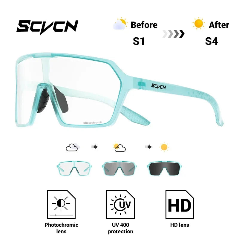 SCVCN Fashion Photochromic Men Cycling Sunglasses Women Outdoor Sports Running Mountain Hiking Glasses UV400 Protective Eyewear