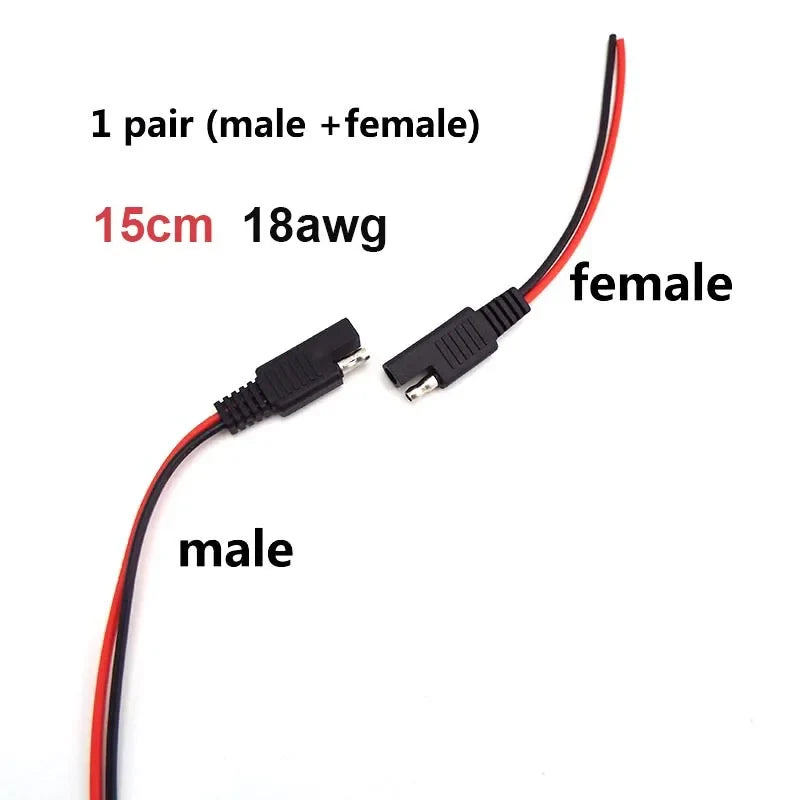DIY SAE 12V 18AWG 15CM Power Automotive Extension Cable Male Female Plug Wire Connector Cable