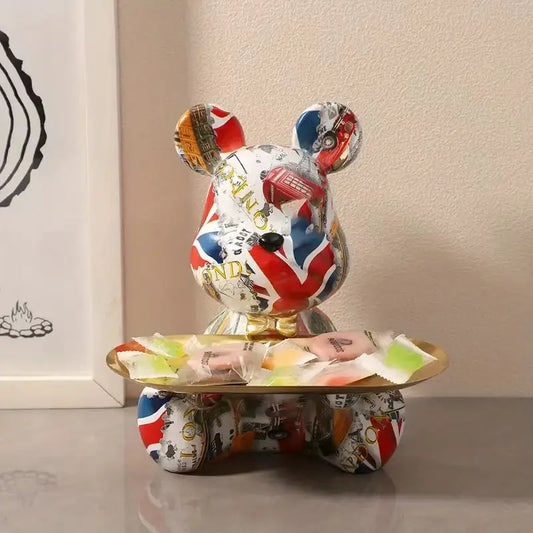 2025 New Graffiti Bear Figurine Home Decoration Animal Statue Keys Storage Shelf Modern Room Sculpture Table Decor Statues Gift