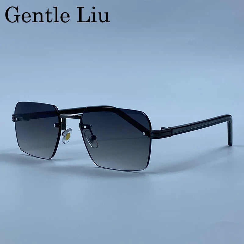Rimless Square Punk Sunglasses Men 2026 Luxury Brand Designer Vintage Hip Hop Sun Glasses Cut Edge Eyewear Fashion Driving Shade