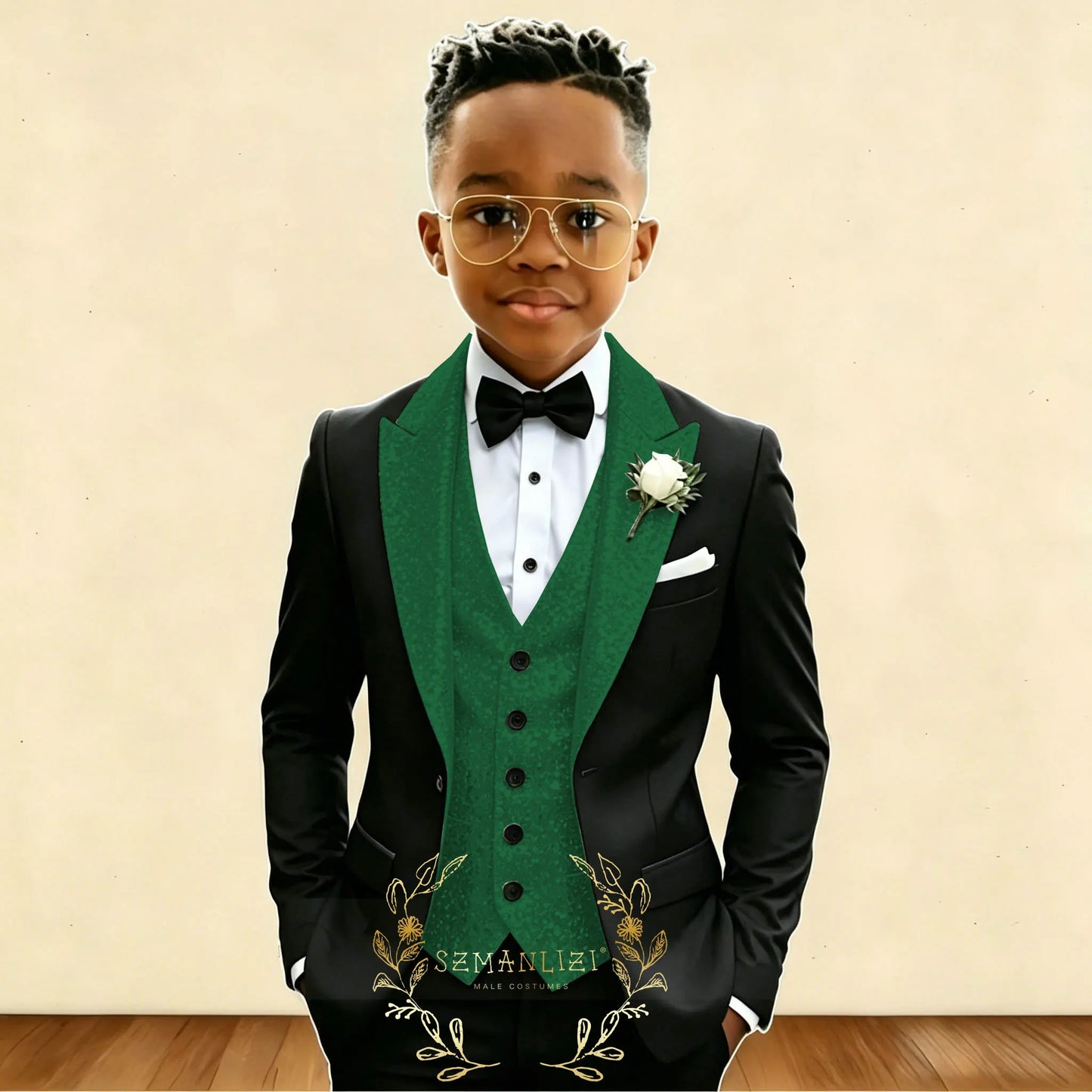 Black And Gold Sequin Boy's Suit Attire Peaked Lapel Children Wedding Party Tuxedos 3 Pieces Sets costume garçon cérémonie 2026