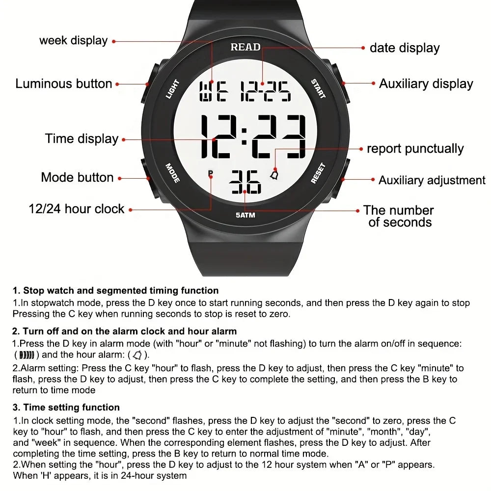 Watches for Women, Fashion Watch With High-Resolution LED Definition Display, Waterproof Multi-Function Electronic Digital Watch