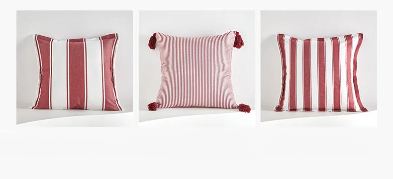Classical Striped Cushion Cover 45x45cm Hawthorn Red Ivory Recycle Polyester Fabric Pillow Cover Indoor Outdoor Home Decoration