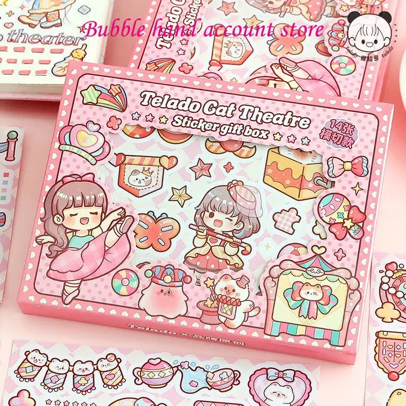Caja de pegatinas de chica de teatro Kawaii