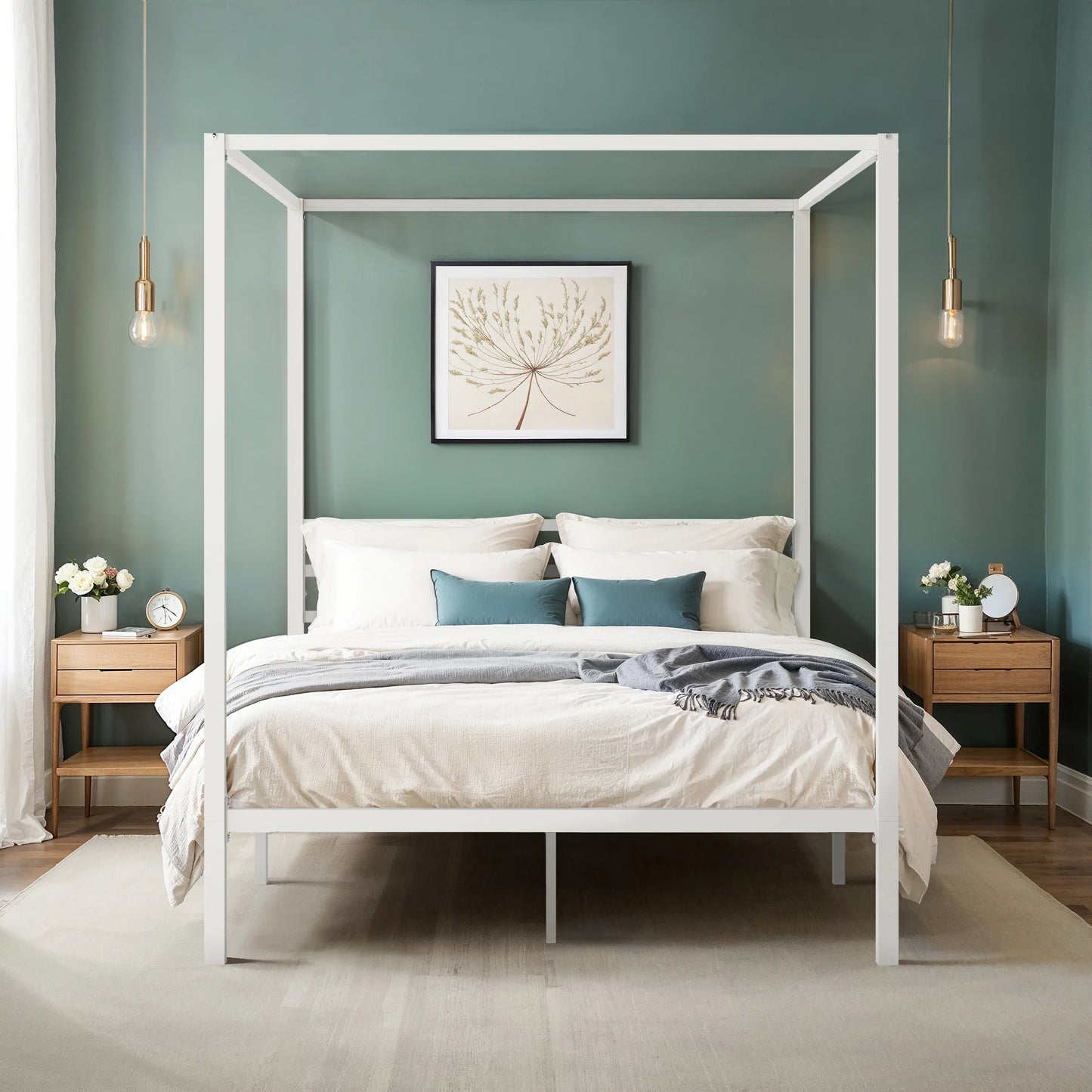 Hoomich Canopy Bed Frame Four Poster Metal Crossbar Easy Assembly
