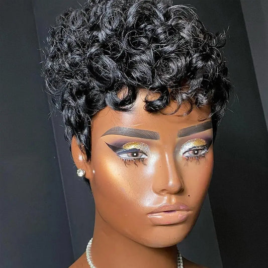 Pelucas Pixie cortas para mujeres negras Pelucas Pixie rizadas negras cortas Pelucas de cabello sintético para mujeres negras Pixie onduladas negras naturales *China