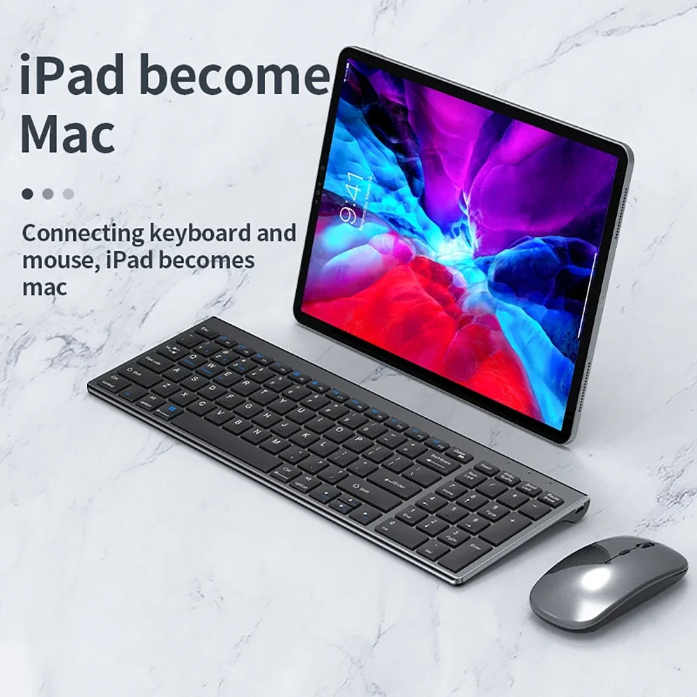 2.4G Wireless & Bluetooth Rechargeable Ultra-Thin Keyboard Mouse Set for Computer, Office, Gaming, iPad - Silent Slim Design