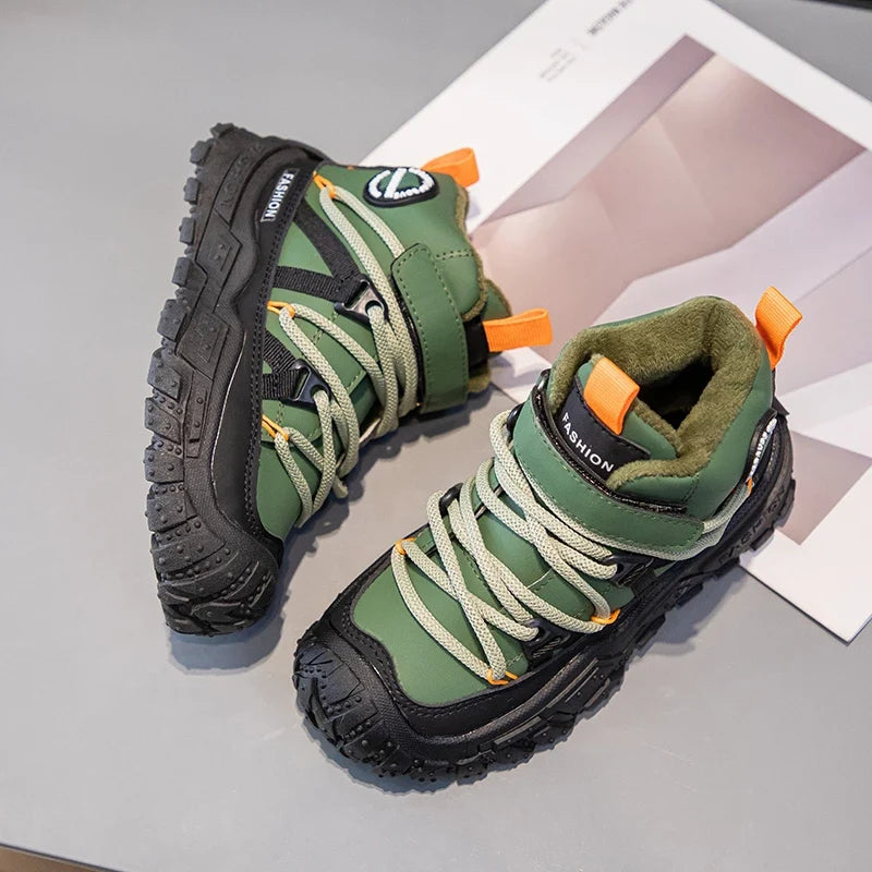 Kids Sneakers Anti-slip Wear-resistant Hiking Shoes for Children Boys Winter Outdoor Sports Shoes Warm Cotton Snow Boots for Kid