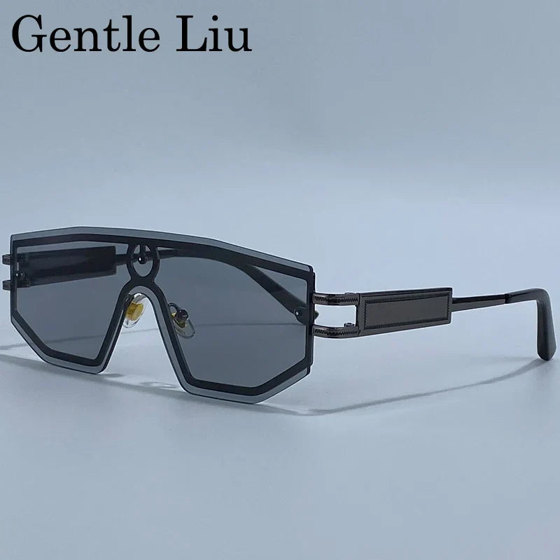Steampunk One-Piece Rimless Sunglasses Women 2026 Luxury Brand Shield Windproof Goggle Sun Glasses For Lady Metal Frame Shades