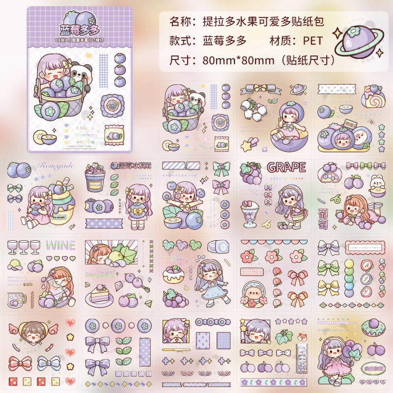 Pegatinas para álbumes de recortes de frutas y chicas Kawaii