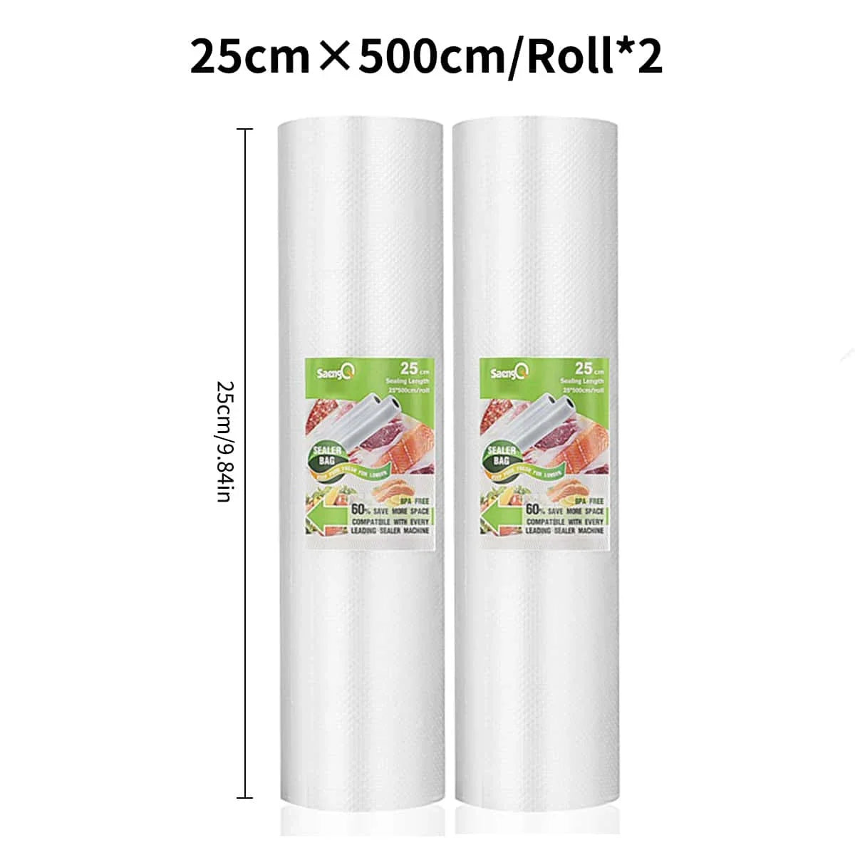 2 rolls of 500cm long textured rolls, vacuum compressed bags, single-sided mesh food vacuum packaging rolls, 2 packs