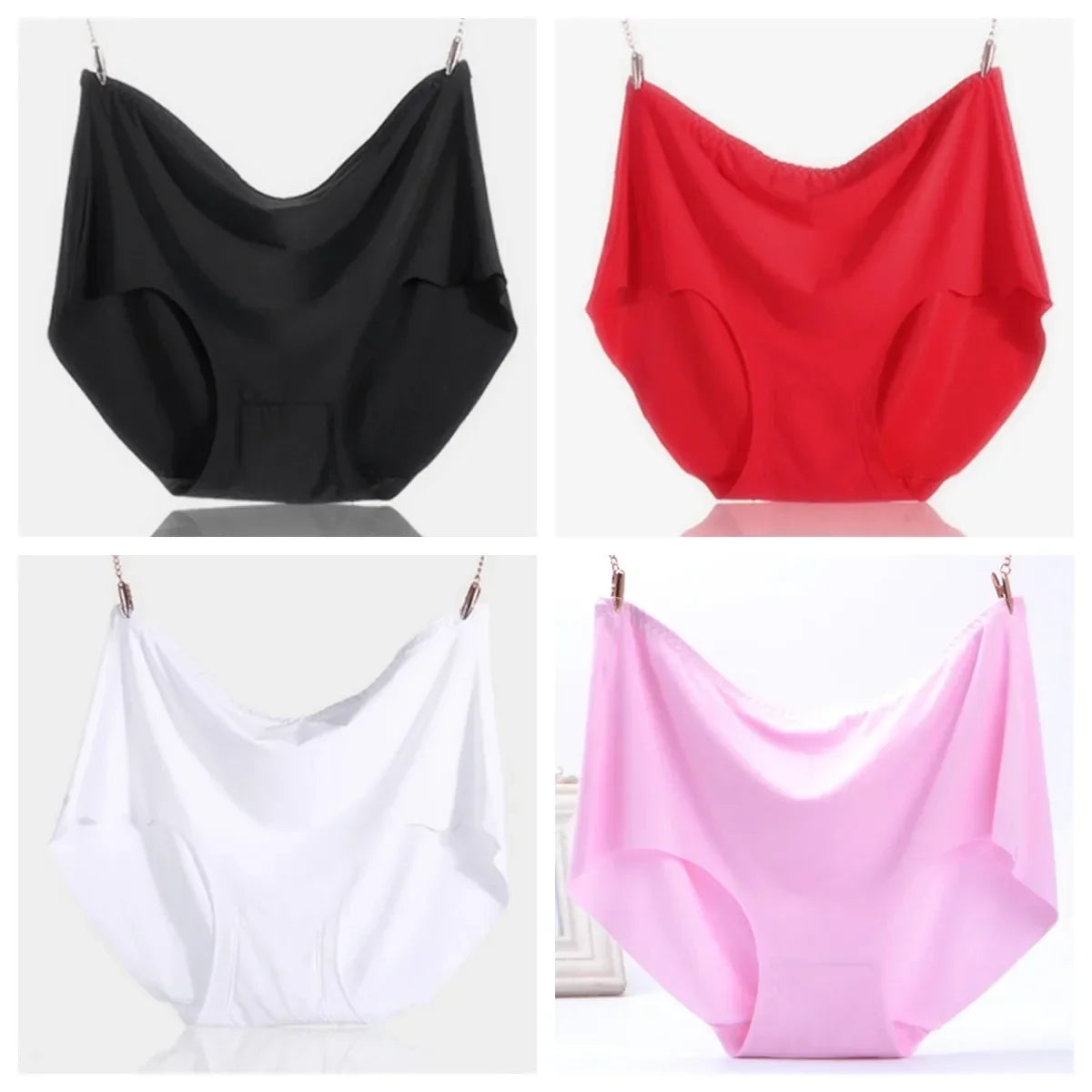 4Pcs Women Plus Size High Waist Ice Silk Boy Shorts Sexy Ultrathin Breathable Soft Underwear Panties Lingerie for 55-125kg