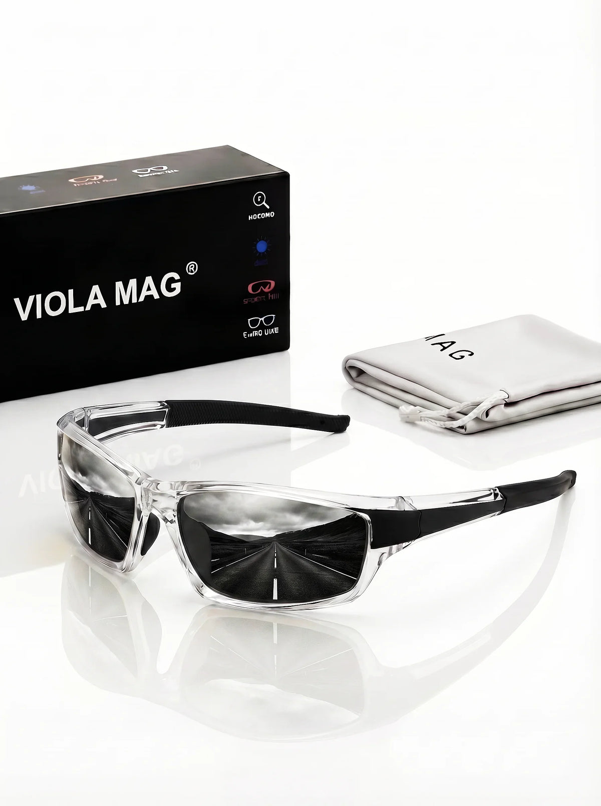 VIOLA MAG Premium Sports Sunglasses, Ultra-light TR90 Frame Wrap-around Glasses, Stylish Fishing Sunglasses, with Protective Cas