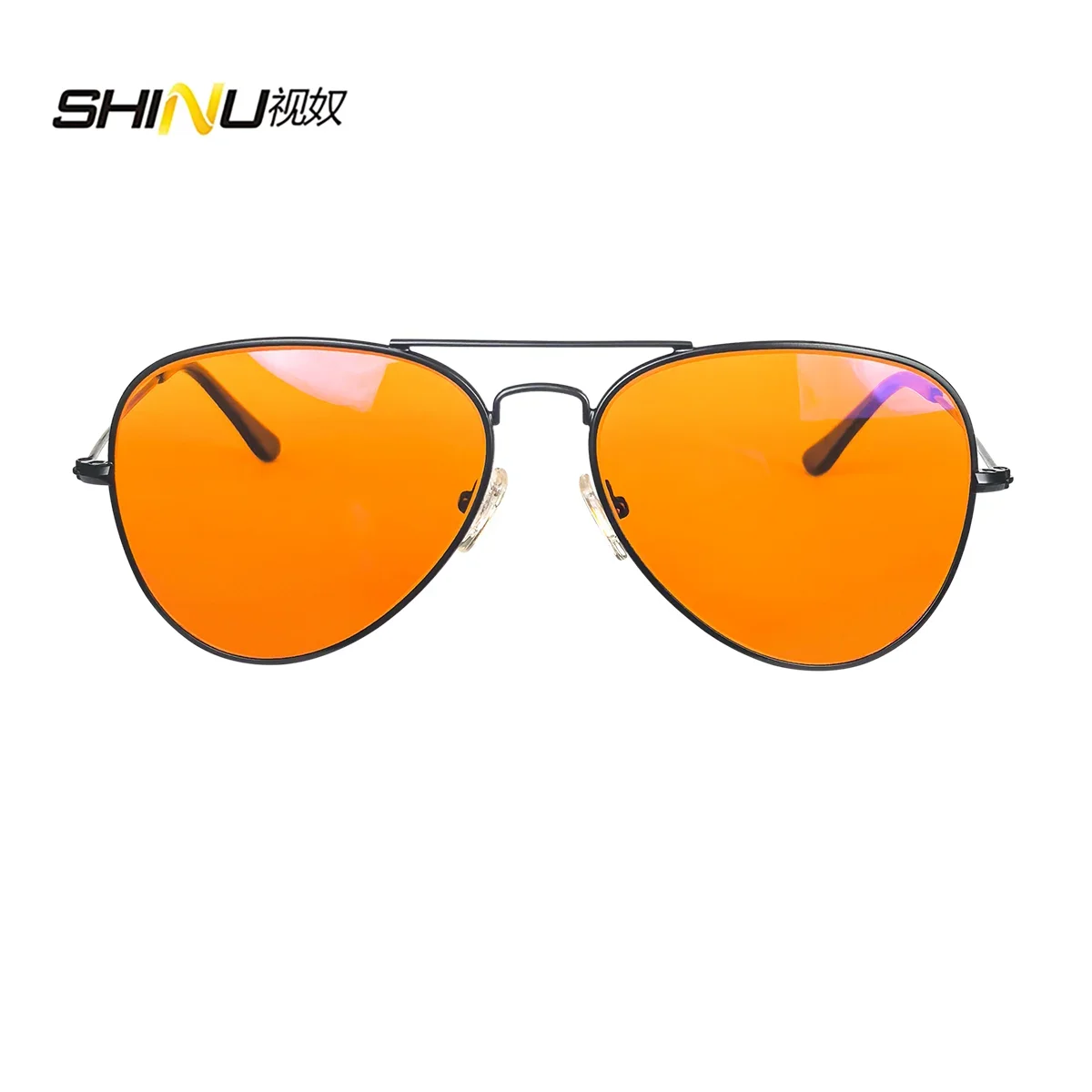 SHINU Anti Blue Light Lenses Glasses Men Orange Lens Glasses Blue Light Filter Better Sleep Rest Glasses Metal Frame Eyewear