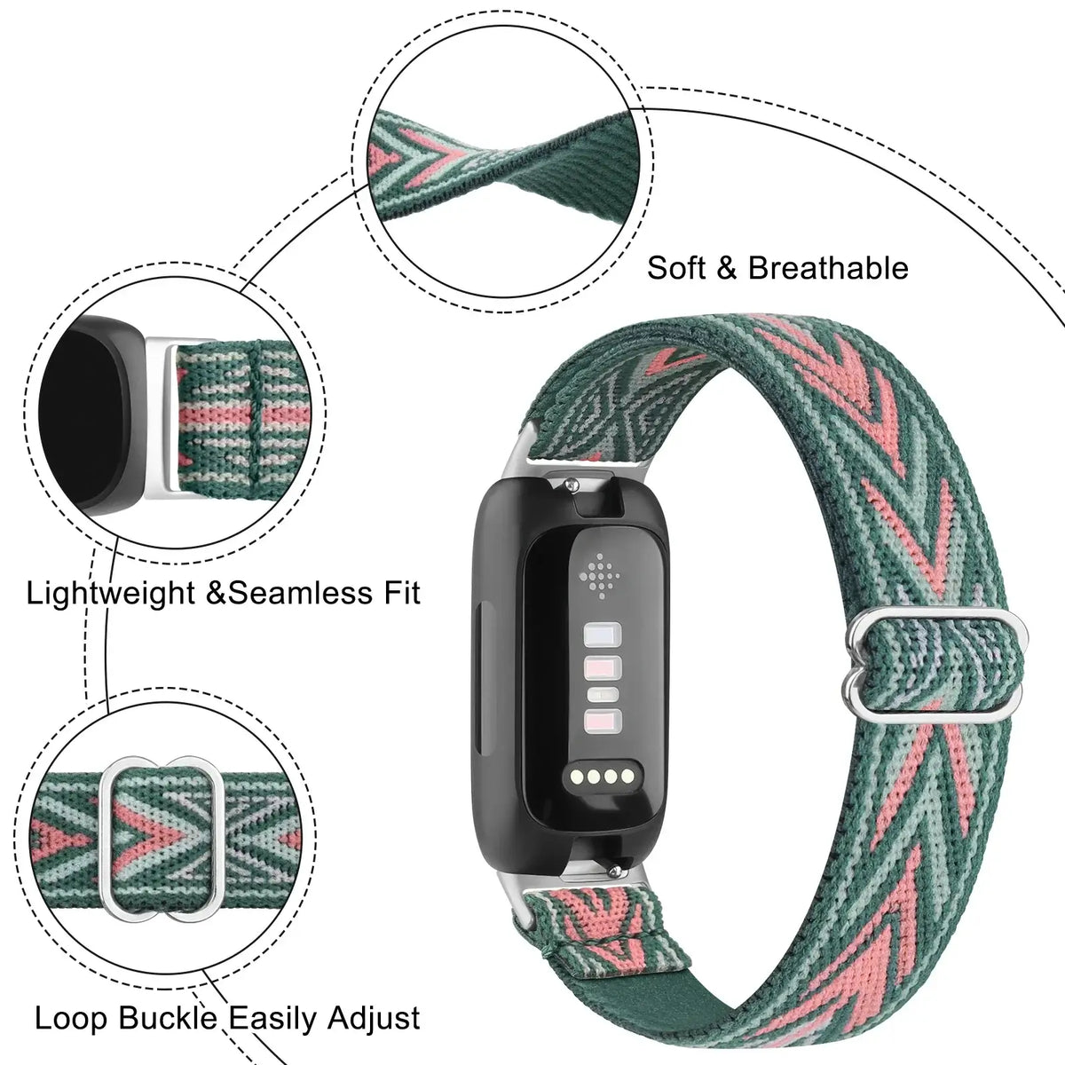 Fitbit Inspire 3, 2, 1, HR Nylon Band - Breathable Strap