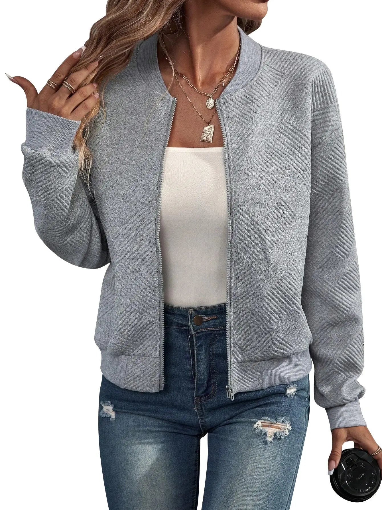 Solid Color Zipper Jacket  Baseball Jersey Collar  Casual  Fashionable  Luxury  Durable  Simple  Fall Winter  New  2024