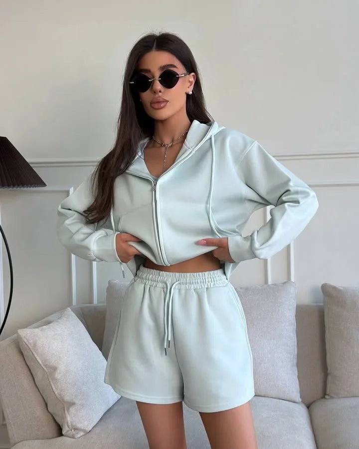 Womens Classic Hoodies and Short Suits Pants Tracksuits Sold Two 2 Piece Outfit Zip Up Sweatshirt Sporty Basic Casual Sweatsuits