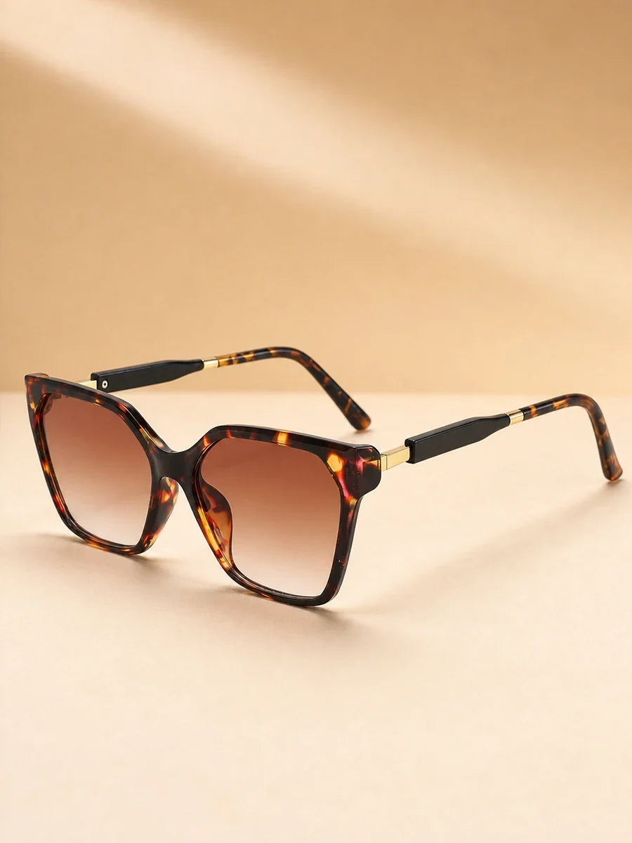 High End Square Cat Eye Sunglasses with Gold Border Stitching on the Legs, Light Luxury Women's Sunglasses
