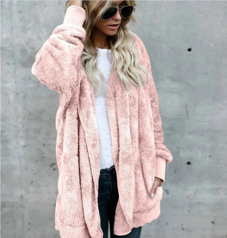 Cárdigan con capucha de felpa doble para mujer