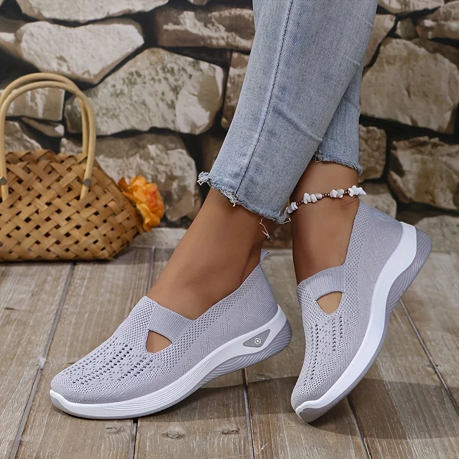Womens Spring Summer Knit Slip On Sneakers Breathable Mesh Casual Shoes with Arch Support Machine Washable Multi Colors