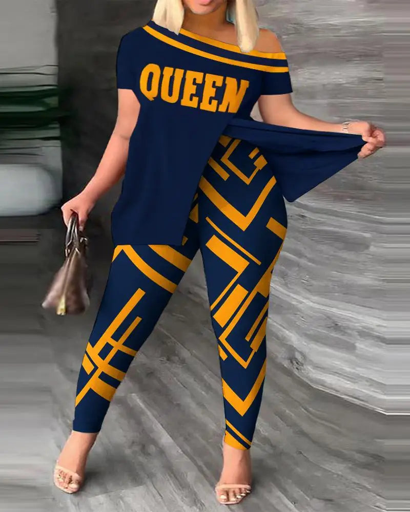 Spring Summer Printing Fashion New Suit 2-piece set Women