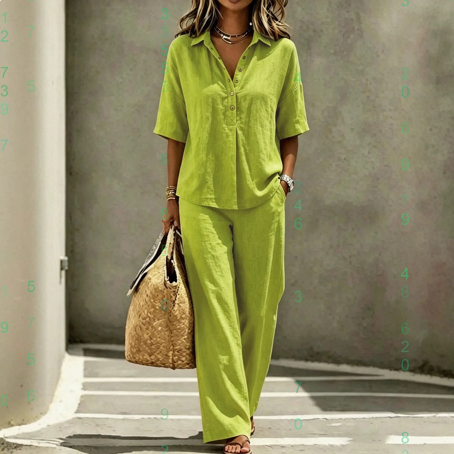Elegant Office Holiday Two Piece Set Women Sleeveless V Neck Waistcoat Solid Black Textured Loose Wide Leg Trousers Street Match