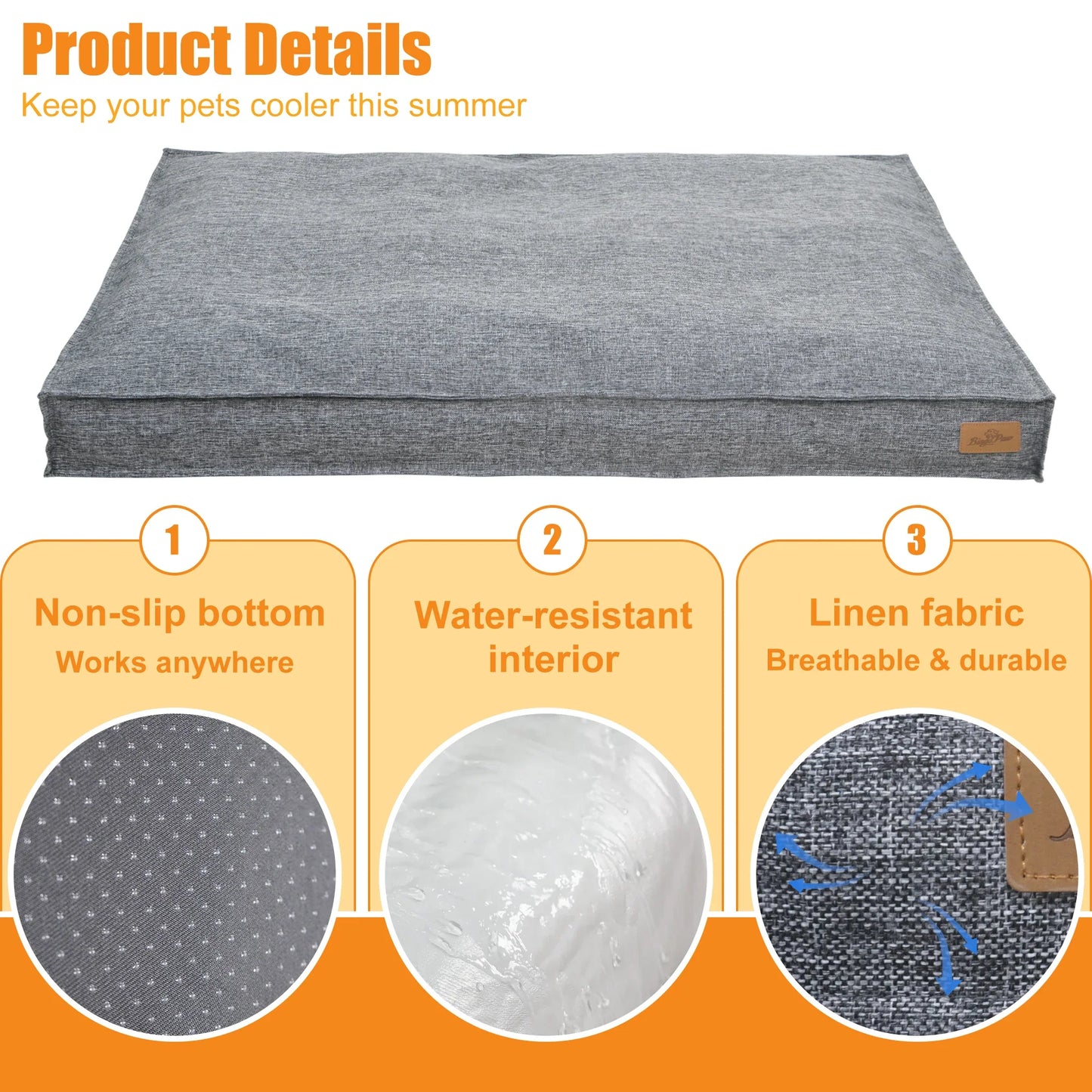 Large Dog Bed Washable Rectangular Dog Pet Pillow Bed with Linen Cover Foam Base Waterproof Lining Calming Sleep Pet Bed Mattress