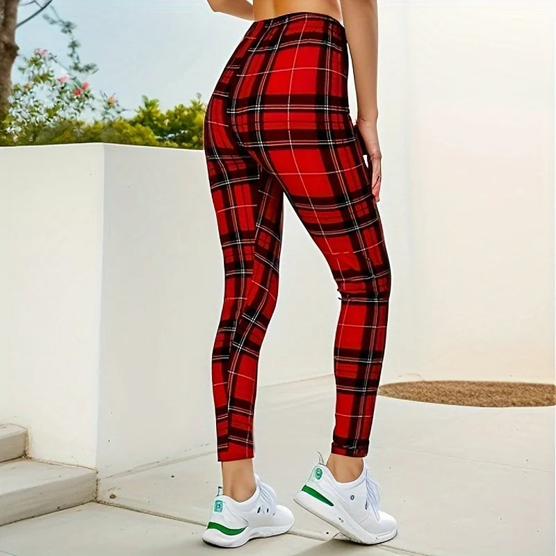 Red Checkered Women’s Sports Leggings