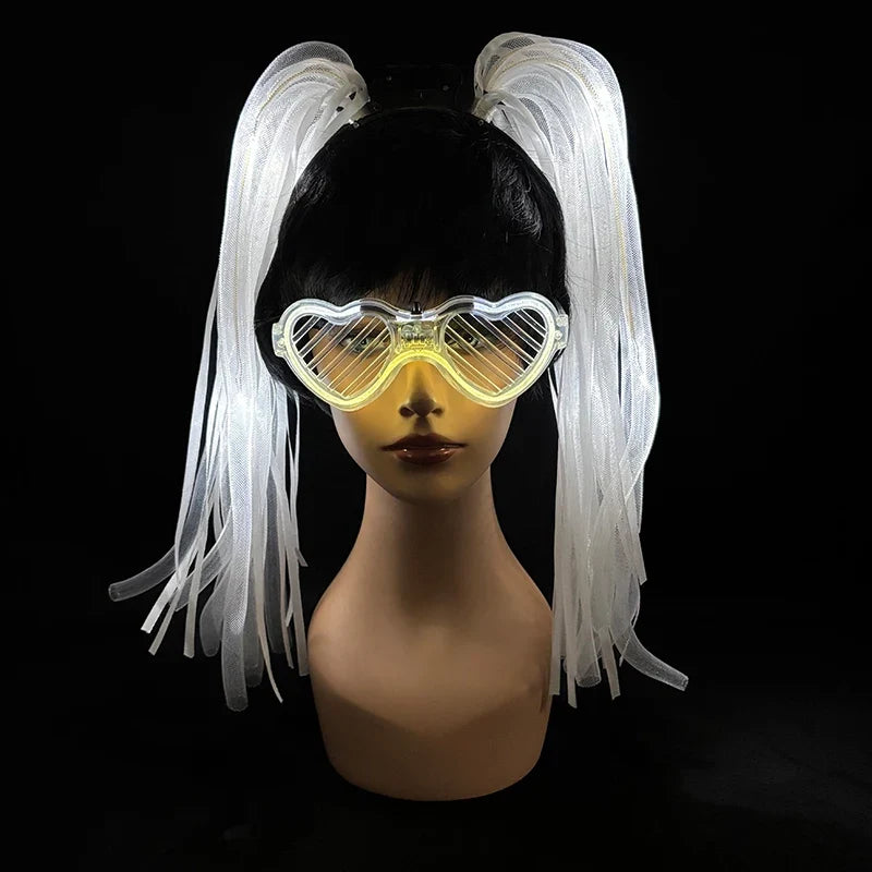 Funny LED Light Up Flashing Party Noodle Bridal Headband LED Glasses Girls Noodle Hair Bachelorette Party Rave Costume Dress Up