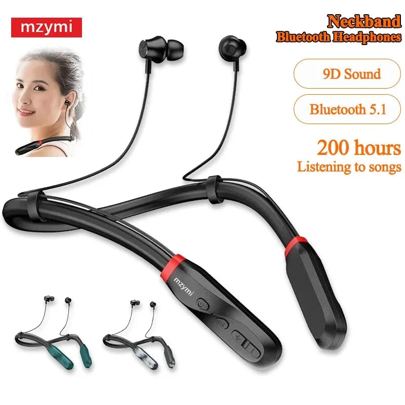 MZYMI I35 Neckband Bluetooth Headphones 200 Hour Play Wireless Earphone 9D Sound Sport Headset Waterproof TWS Earbuds For XIAOMI